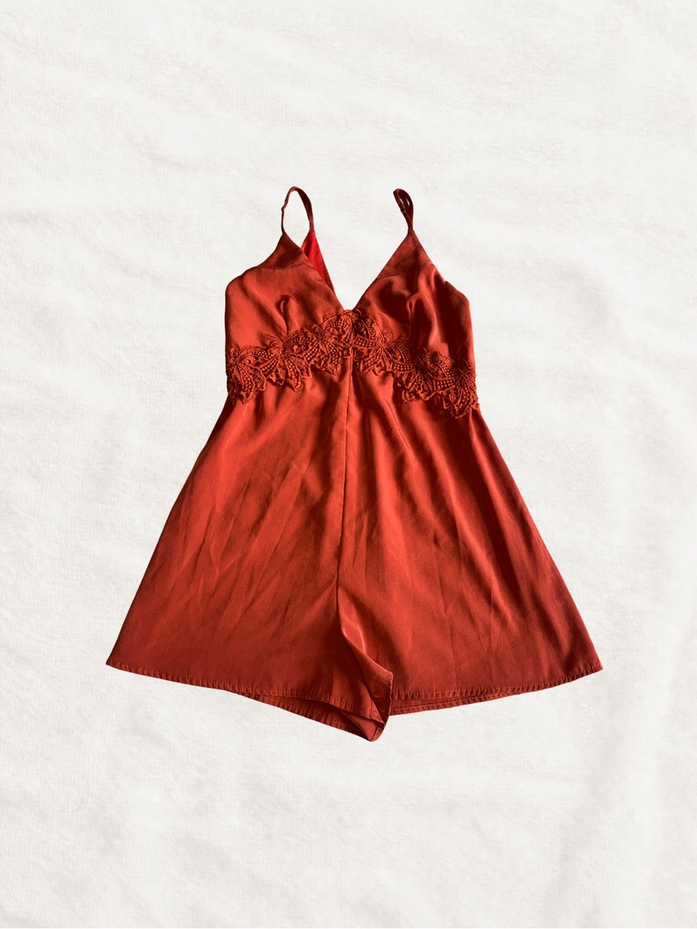 4SI3NNA Red Satin Lace-Waist Chemise Romper